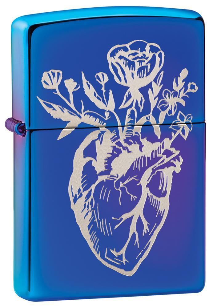 Zippo Heart Vase Design High Polish Indigo Pocket Lighter Zippo